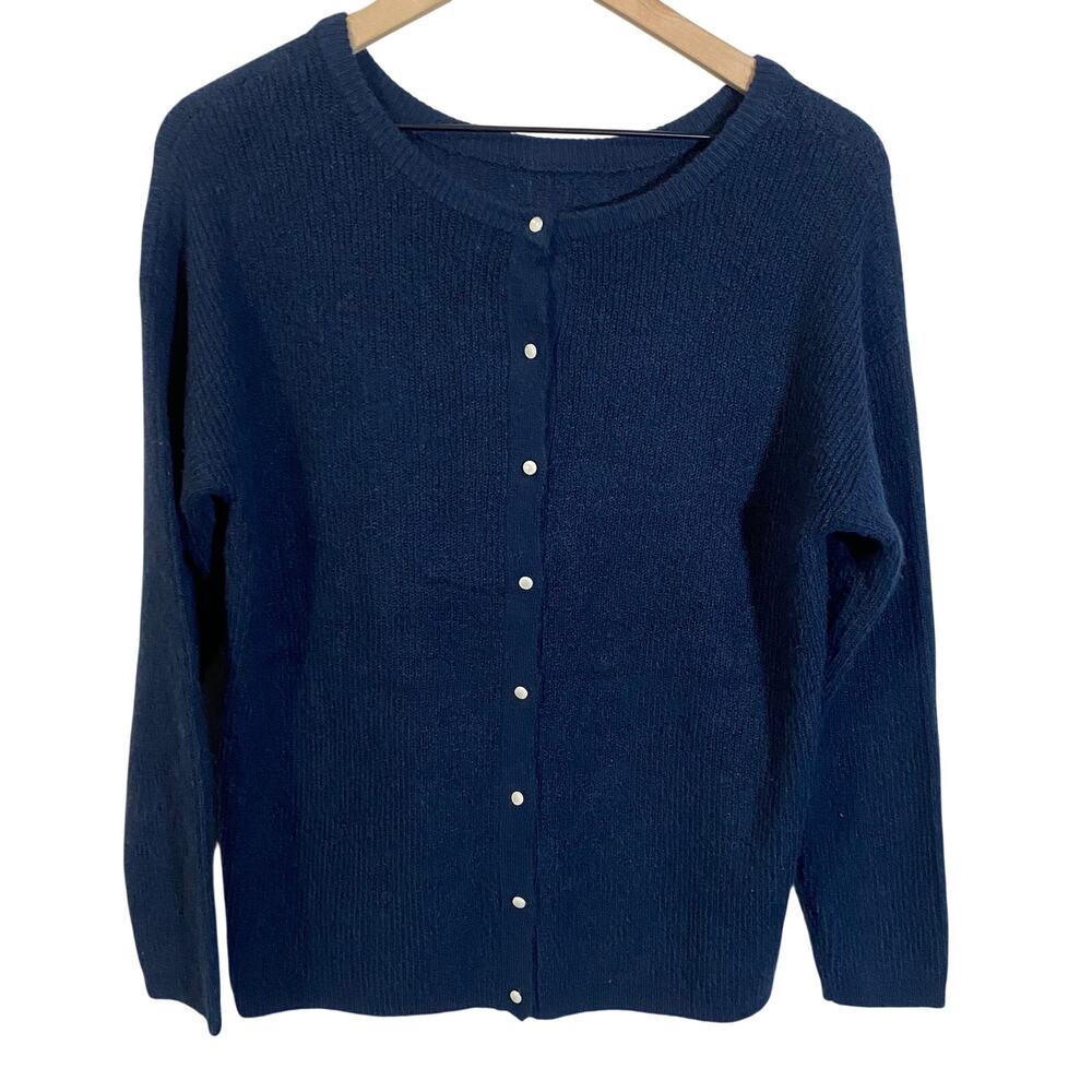 Joules Navy Blue Soft Knit Pearl Button Down Cardigan Wool Blend** Sz L**
